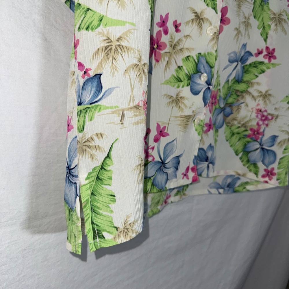 Rare Vintage Tropical Floral Hawaiian Shirt Short Sleeve Button Up Blue Green - Picture 4 of 6